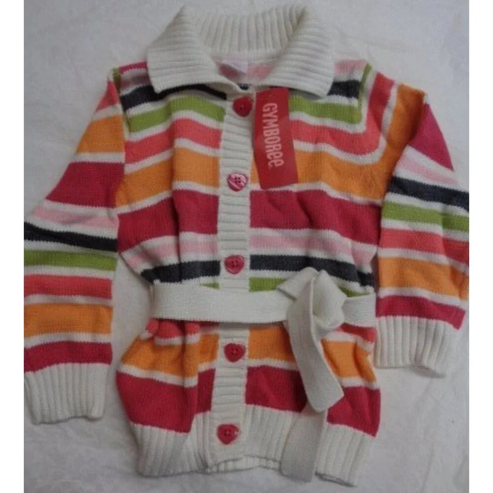 GYMBOREE GIRL'S CARDIGAN Sweater COLLAR PINK ORANGE XS 3-4 BUTTON DOWN LONG NWT
